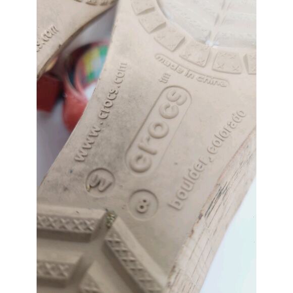 Crocs Womens A Leigh Wedge Sandals 8 Coral Pink Leather Strappy Cork Heels - Picture 10 of 11